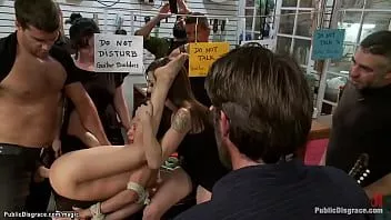 Play Bound latina ass fucked in public store